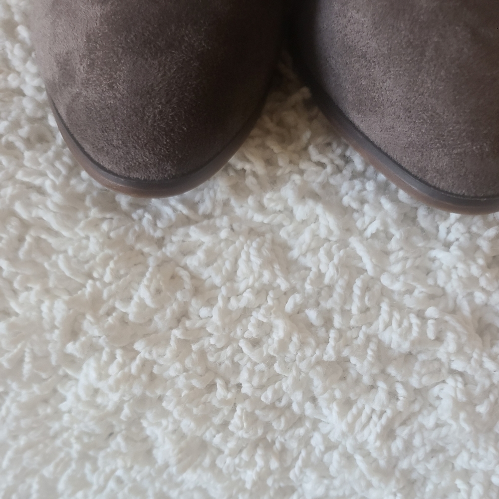 Merona Taupe Suede Slouchy Mid-Calf Heeled Boots - Picture 4 of 9
